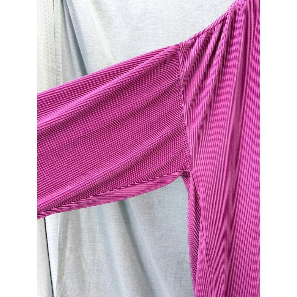 12th Tribe Magenta Pink‎ Plisse Pleated Shirt Dress Oversized Tunic L